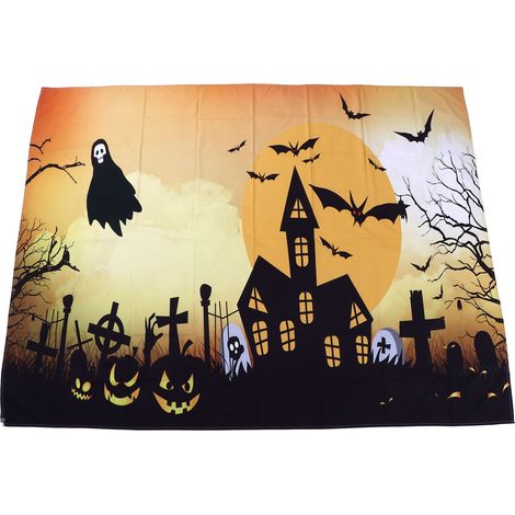 Tapisserie murale d'Halloween représentant un cimetière effrayant, 200 x 150 cm / 78,7 x 59,1 pouces. Décoration murale pour la maison. (1/5)