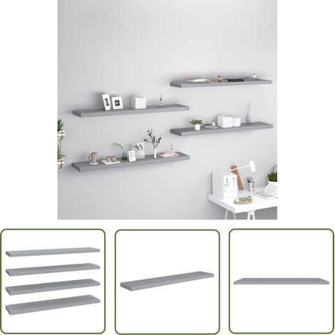 The Living Store Schwebende Wandregale 4 Stk. Grau 120x23,5x3,8 cm MDF - Wandregal - Schwebende Regale - Grau - Wohnraumdeko - Möbel Online Kaufen (1/5)
