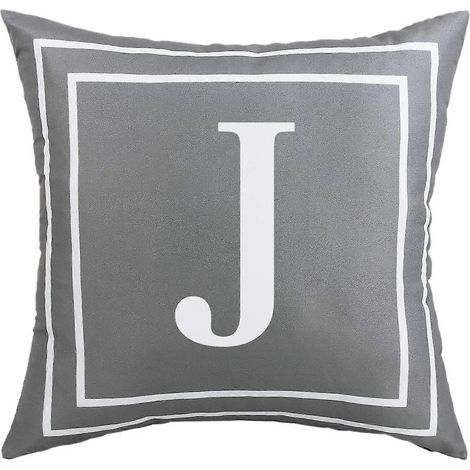 Housse de coussin grise avec la lettre J en anglais, motif moderne, carrée, pour canapé, lit, chaise ou voiture, 45 x 45 cm. (1/5)