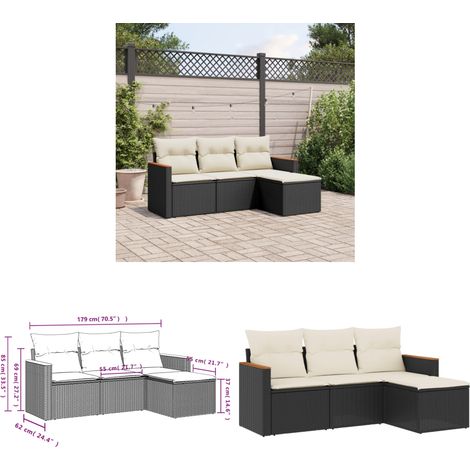 Salon de jardin 4 pcs avec coussins noir résine tressée - Ensemble Salon De Jardin - Salon De Jardin Extérieur - Meuble De Jardin - Canapé De Jardin - Résine Tressée - Home & Living (1/3)
