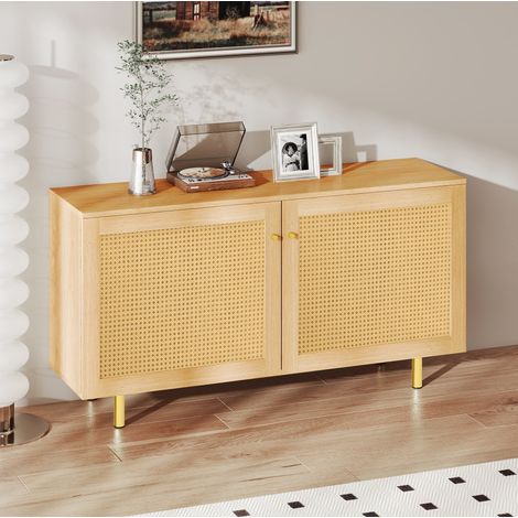 Credenza a 2 ante in MDF effetto legno naturale, porte effetto rattan, 120 x 40 x 63 cm HAVRYA (1/5)