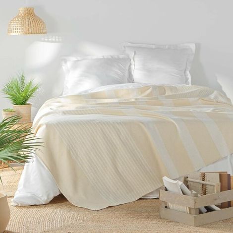 Couvre lit 1 personne 180 x 220 cm coton/polyester tisse adele Naturel