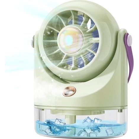 Ventilateur de bureau (vert), mini climatiseur portable avec vaporisateur, rafraîchisseur d'air, chargement USB, idéal pour le camping et les voyages.-AquaForge (1/5)