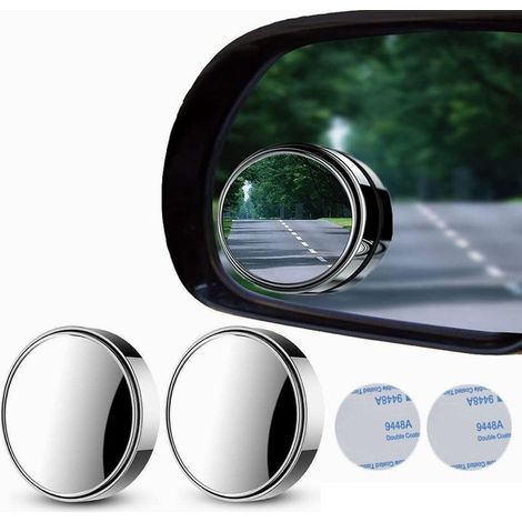Lot de 2 rétroviseurs d'angle mort, 5 cm, ronds, convexes, grand angle 360°, en verre HD, avec boîtier ABS, pour voitures, SUV et camions, argent (1/5)