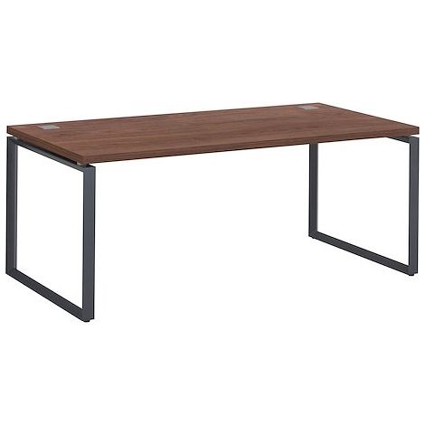 Bureau droit noyer L 180 x P 90 cm, piètement métal format carré - Milano - piétement anthracite - Maxiburo