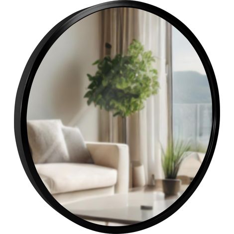 Miroir mural rond 30 cm cadre minimaliste noir 3 cm design moderne fixation murale incluse 100008741