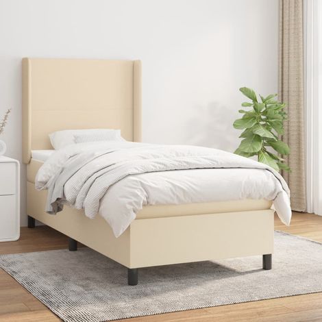 Cama box spring con colchón tela color crema 100x200 cm