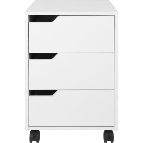 Caisson bureau mobile avec 3 tiroirs, meuble rangement bureau sur roulettes pour documents et imprimante, caisson de rangement compact pour travail ou chambre, 40x50x57,5cm, blanc