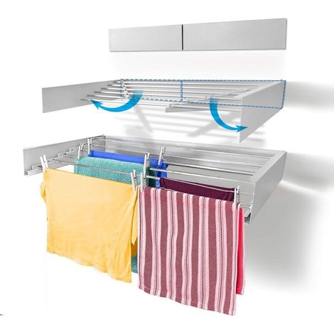 Stendibiancheria Step Up - Montaggio a parete - Retrattile - Stendibiancheria pieghevole per interni ed esterni - Salvaspazio - Design compatto ed elegante (100 cm Bianco) (1/4)