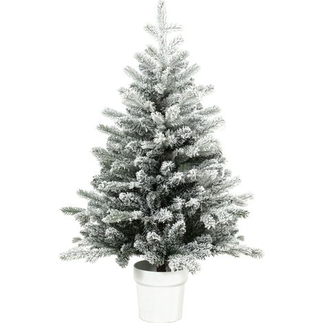 Mini sapin de Noël de 90 cm avec 296 extrémités de branches, pot effet neige, mini sapin de table pour la maison ou le bureau, blanc (1/5)
