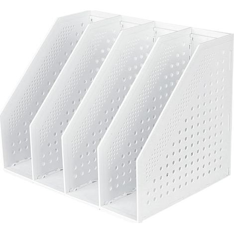 Porte-revues Pliable 4 Compartiments Boîte de Rangement Réglable Organiseur de Bureau Serre-Livres Support Range Document Dossier Magazine Livre Module de Classement Fichier Casier Stockage(Blanc) (1/5)