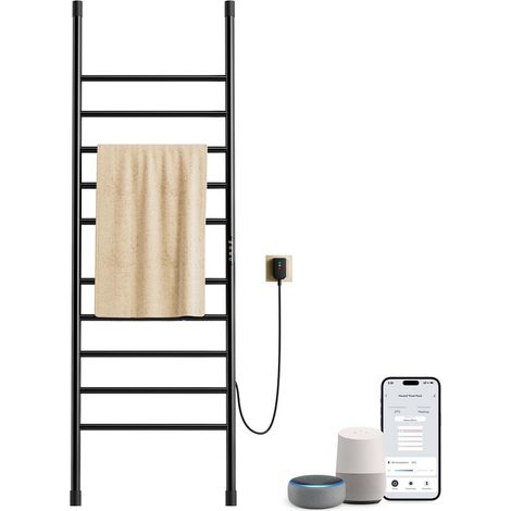 OihPaw Scaldasalviette Elettrico,Termoarredo Elettrico Bagno da Terra Tipo Scala,WiFi Porta Asciugamani Elettrico,1700×550mm scaldasalviette Elettrico Bagno,con Interruttore Touch e Timer (Nero) (1/5)
