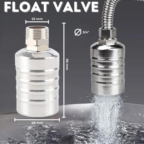 Automatisches Schwimmerventil, 3/4-Zoll-Anschluss oben. Wasserstandsregelventil für Schwimmbecken und Wassertanks. Automatisches Füllventil. Edelstahl 304. (1/5)