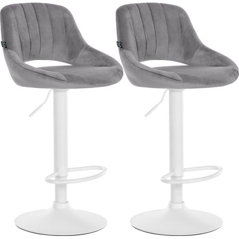 Lot de 2 tabourets de bar Milet en velours Gris foncé Métal blanc mat