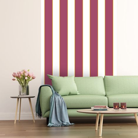 Papier peint panoramique, rayure prune magenta vintage, tendance rayure, 250 cm X 150 cm (1/5)