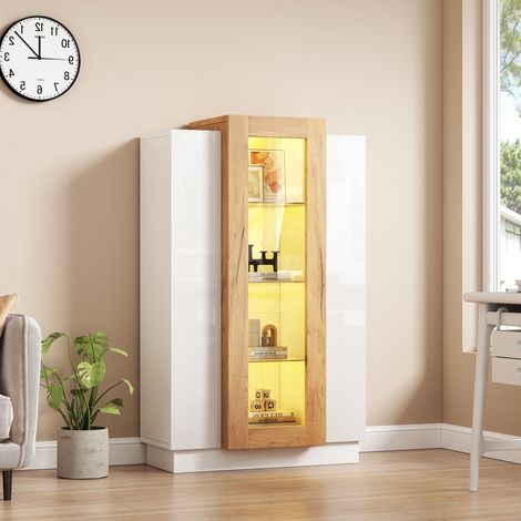 Vitrine 74 x 40 x 120 cm mit LED, 3 transparenten Türen und Glasböden HAVRYA (1/5)