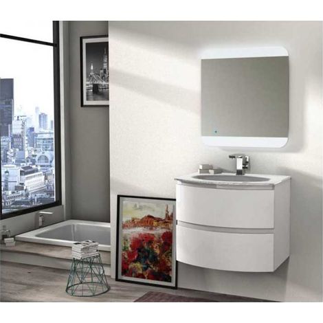 Mobile Bagno Vague70 cm SospesoBianco Lucido Base 2 cassetti - Lavabo in Resina (1/5)