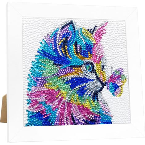 Kit diamant peinture pour enfant avec cadre en bois motif chat pour adulte et fille activité créative complète et ludique (1/5)