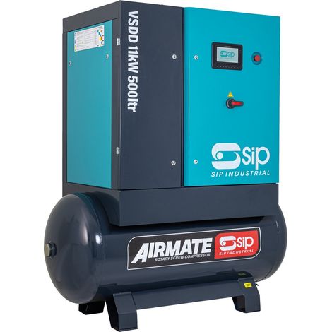 SIP VSDD 11kW 10bar 500ltr 400v Rotary Screw Compressor - L188 x W82 x H175 cm