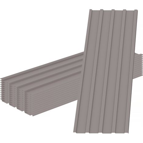 Lot de 12 tôles de bardage en acier galvanisé "Atlanta" - 129 x 42 cm - Taupe (1/4)