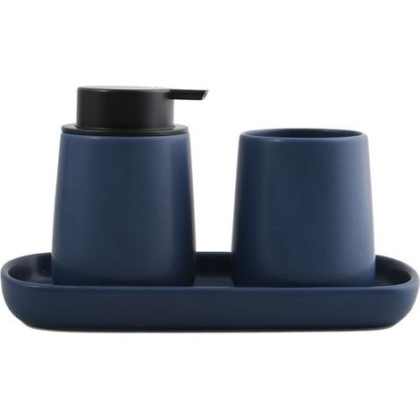 Juego de 3 accesorios de baño de cerámica MAONIE azul oscuro mate MSV