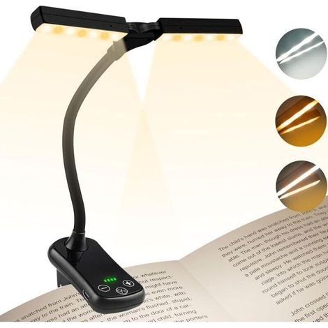 14 LEDs Lampe de Lecture Double Tête, Liseuse Lampe Clip USB Rechargeable, Lumière du Livre 360° Cou Flexible, 3 Couleur& Gradation Progressive, Jusqu’à 80H, Portable pour Lire et Voyager [Clas (1/5)