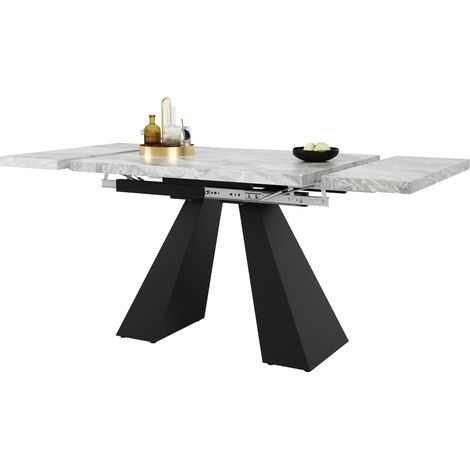 Tavolo da pranzo allungabile MDF effetto marmo grigio e metallo nero 99-159x74x77 cm