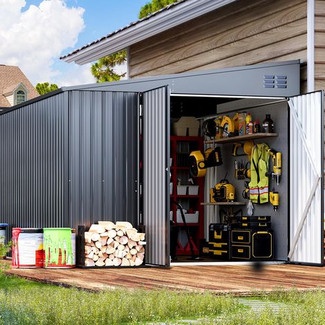 YODOLLA Outdoor 8x10 ft Lean to Storage Metal Garden Shed Waterproof, 239x300x197 cm, Dark Grey (1/5)