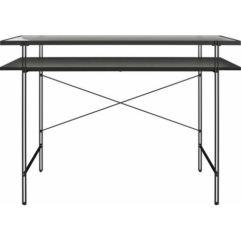 WainwrightBureau d'ordinateur en verre transparent et cadre en métal noir (1/4)