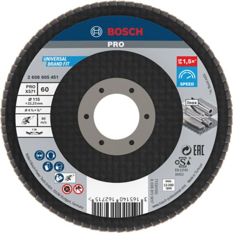 Bosch 2608605451 PRO X571 Flap Disc, Angled 115 x 22.23 x G60 BPA608605451