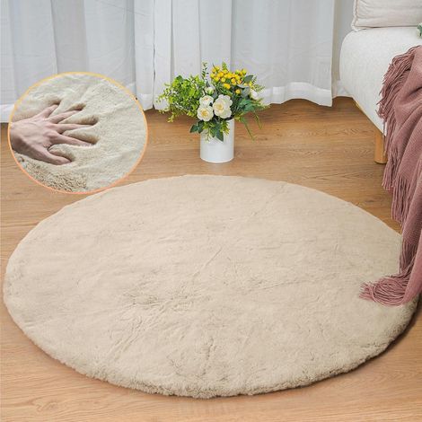 Teppich Fellteppich Kunstfell Schlafzimmer waschbar 90 cm (Rund) Beige (1/5)