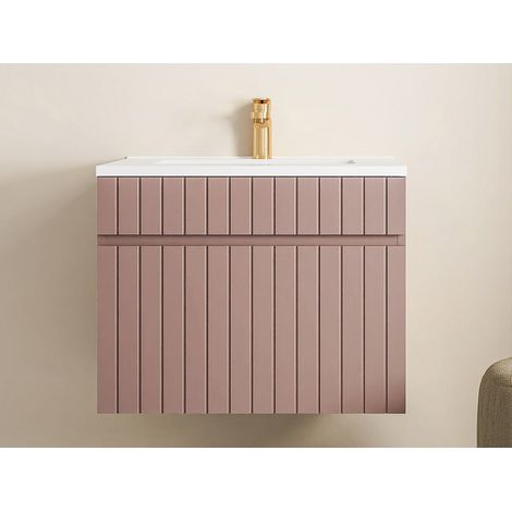 Meuble de salle de bain suspendu strié rose avec vasque à encastrer - 60 cm - SATARA (1/4)