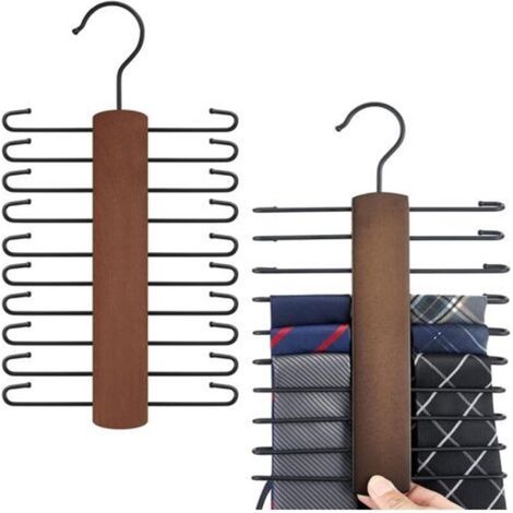 2 Pièce Porte Cravate en Bois, Rangement Ceinture Rotatif à 360 Degrés Cintre Ceinture avec 20 Crochets pour Cravates, Écharpe, Ceintures, Accessoires (1/5)