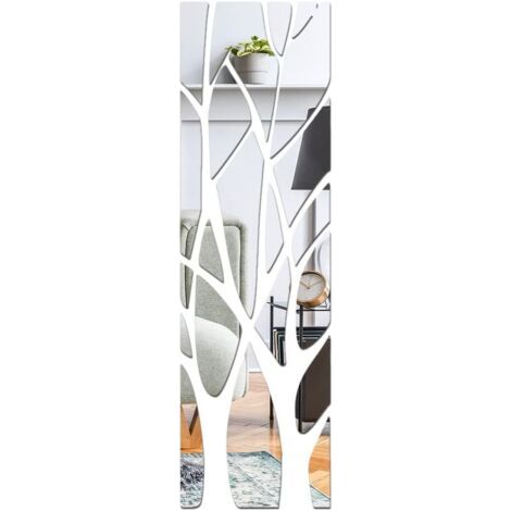 Stickers Muraux Miroirs Tronc d'arbre 3D Miroir Stickers Muraux Miroir Branches Autocollants Adhesif Miroirs Décoration de La Maison pour Couloir, Salon, Miroirs Décoratifs de Chambre, Argent (1/4)
