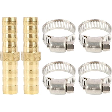 8-mm-Messing-Schlauchverbinder-Set, 2-teilig, mit 4 Edelstahl-Schlauchschellen, für Wasser, Kraftstoff und Luft, robust und langlebig für vielfältige Anwendungen (1/5)