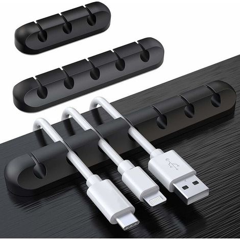 Lot de 3 clips de câble Organiseur de câble de bureau Fixateur de câble Hub Câble de données Organiseur de câble en silicone Fente pour carte Clip Boucle Câble réseau auto-adhésif (1/5)