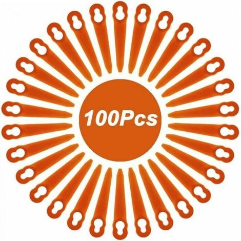 100 Pieces Plastic Replacement Blades for Brush Cutters, Cordless Lawn Mower Blades, Replacement Blades for Garden Lawn (L83 Orange) (1/4)