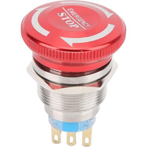 Interrupteur à bouton-poussoir d'urgence Champignon 22 mm Interrupteur à bouton-poussoir d'arrêt d'urgence étanche Interrupteur à bouton-poussoir à tête de champignon autobloquant(6 pins) (1/5)