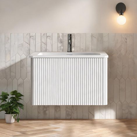 Vasque à poser en Solid Surface avec meuble suspendu rainuré 60 (1/5)