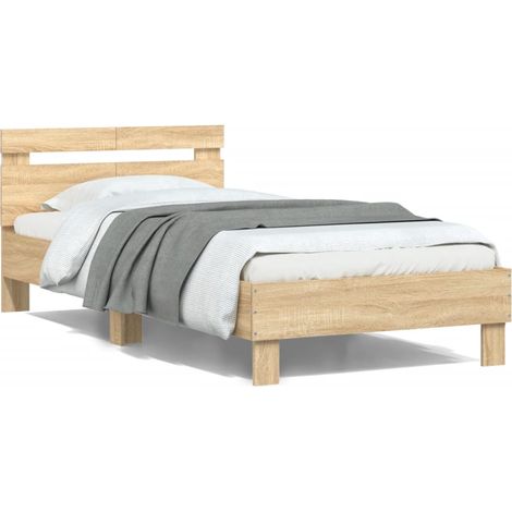 Cadre de lit tête de lit et lumières LED chêne sonoma 100x200cm (1/5)
