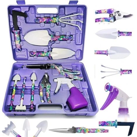 Gartenwerkzeugkoffer für Damen – 10er-Set, Lila