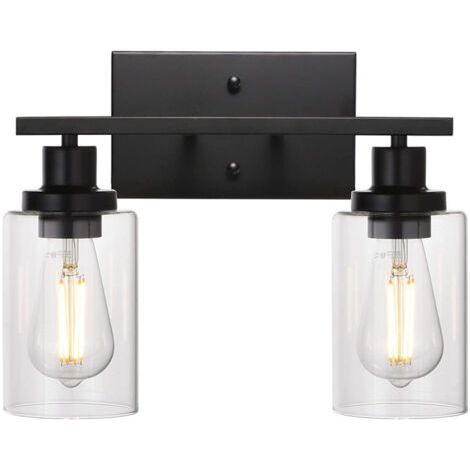Green Mobility-Applique murale salle de bain vintage noire – Abat-jour en verre transparent – Compatible LED – Installation facile – Éclairage orientable (1/5)