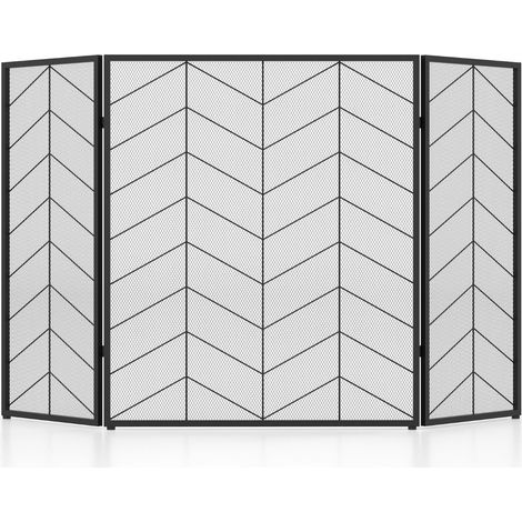 Pantalla para chimenea plegable de 3 paneles 132 x 79 cm segura para niños y mascotas decorativa metal negro 200020496