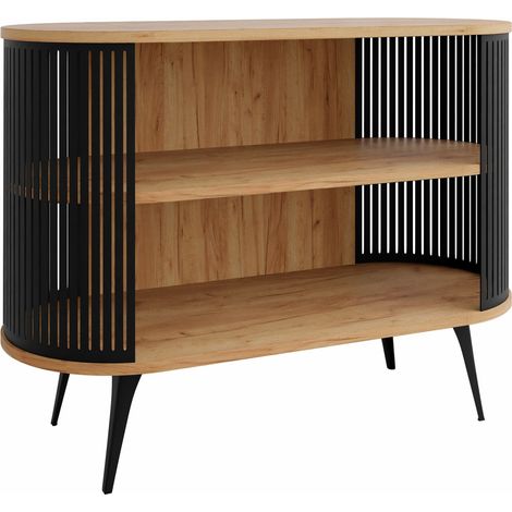 Étagère Vitum, Noir + Chêne doré artisanal, Ouvert, Stratifié, Métal, Le nombre de portes: 0, Nombre de tiroirs: 0, 90x120x40cm