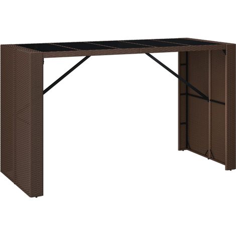 Maison Exclusive - Tavolo Bar con Piano in Vetro Marrone 185x80x110 cm Polyrattan