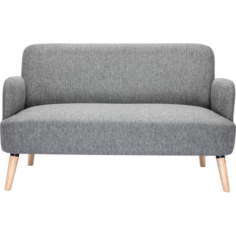 Divano scandinavo 2 posti in tessuto grigio chiaro e legno chiaro ISKO (1/5)
