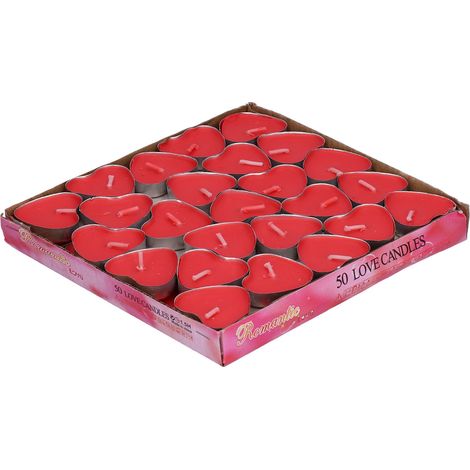 50 bougies en forme de cœur, chauffe-plat romantique pour mariage, anniversaire, fêtes - lot de bougies d’amour (1/5)