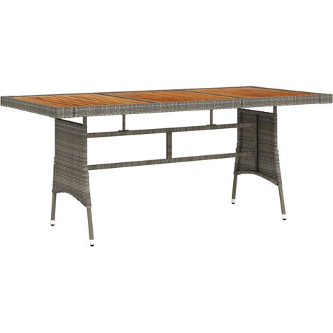 Garden Table Grey 160x70x72 cm Poly Rattan & Solid Acacia Wood vidaXL
