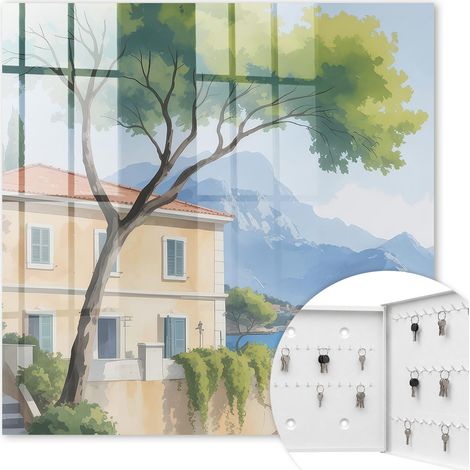 Armoire à clés - (30 cm x 30 cm) - Boîte à clés murale - Coffret de rangement pour clés - Couleur blanche - Ouverture vers la droite - Pour maison et bureau - La paix de la nature