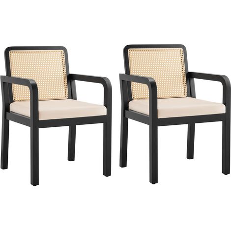 Chaise-Velours 2Pièces-Haut-de-Gamme-Dossier-Rotin-Pieds-Bois-Caoutchouc-56x57x83cm (1/5)
